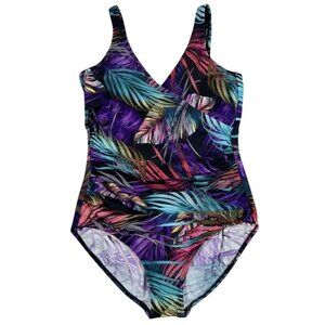 Miradonna by Miraclesuit Womens One Piece Swimsuit Bahama Print Tropical Size 16